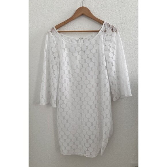 Muse Dresses & Skirts - Muse Cut Out Lace Dress Women’s Size 6 White 3/4 Sleeve Lined Cottagecore 90s